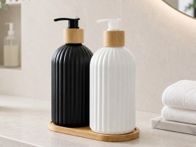 Set dispenser ceramica x2 blanco y negro